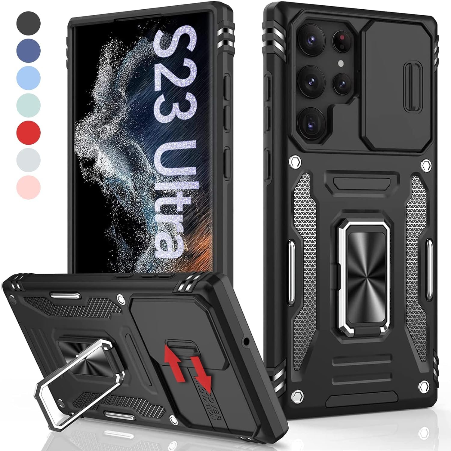 Camera Cover Stand Case for Samsung Galaxy S23 Ultra in Black — product view