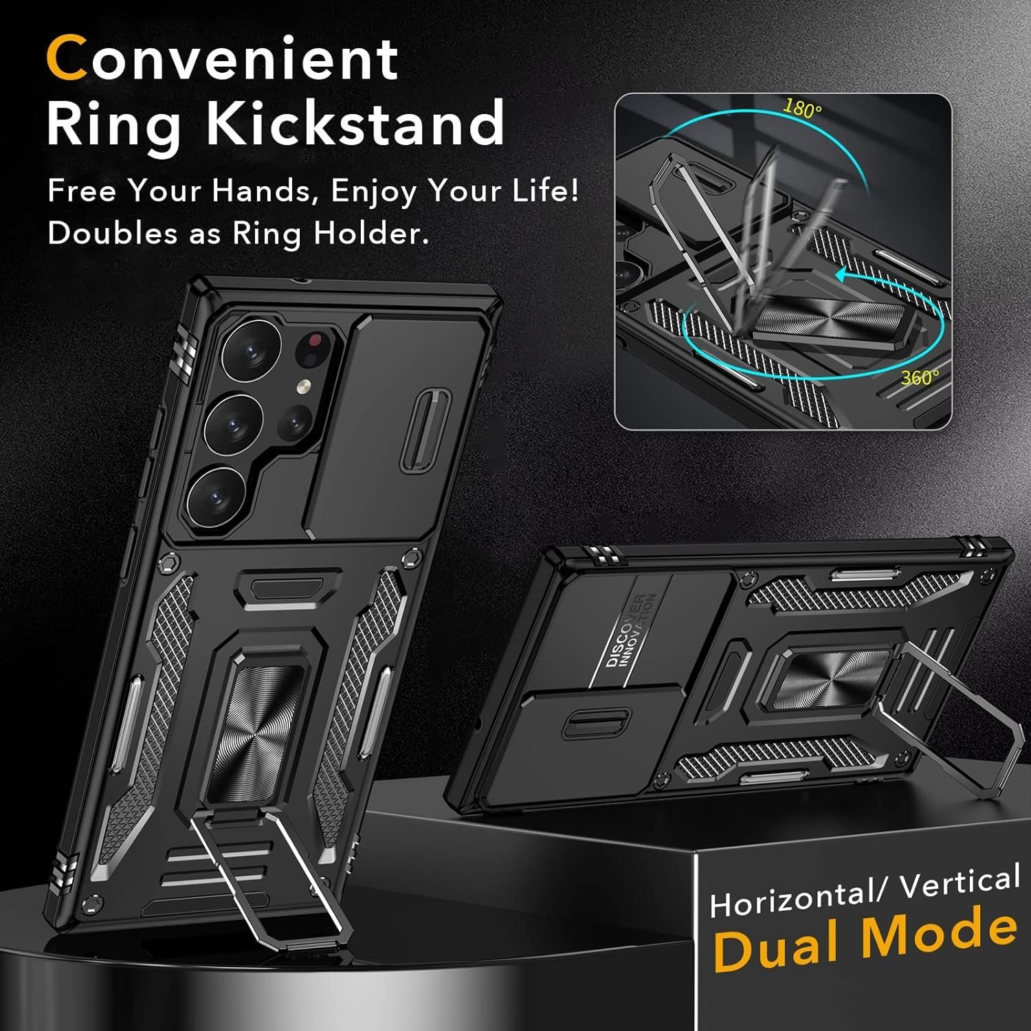 Camera Cover Stand Case for Samsung Galaxy S23 Ultra in Black — detail 3