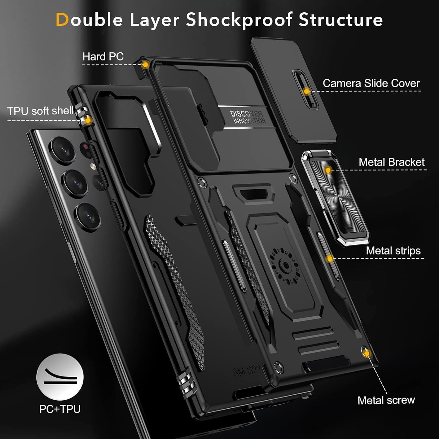 Camera Cover Stand Case for Samsung Galaxy S23 Ultra in Black — detail 5