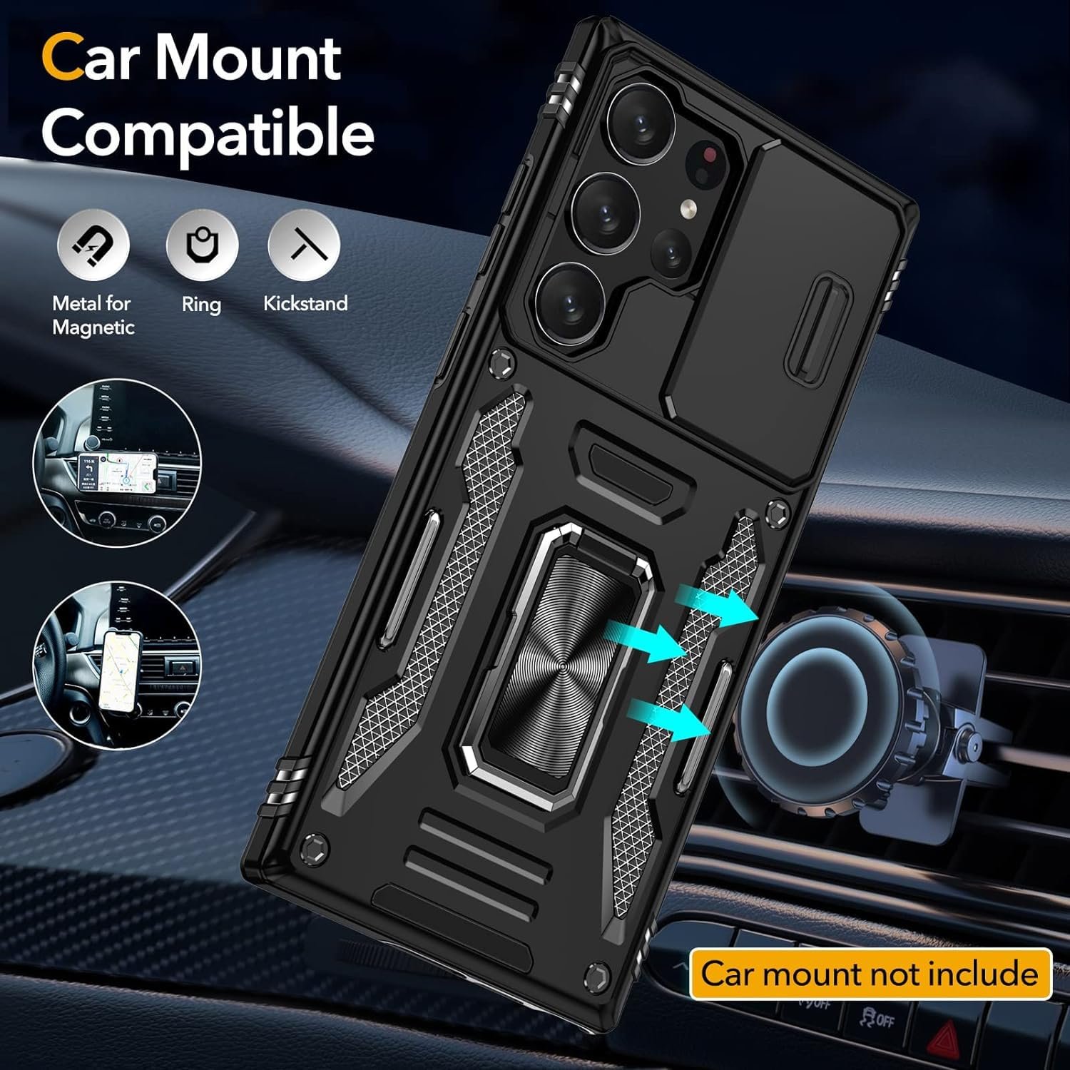 Camera Cover Stand Case for Samsung Galaxy S23 Ultra in Black — detail 6
