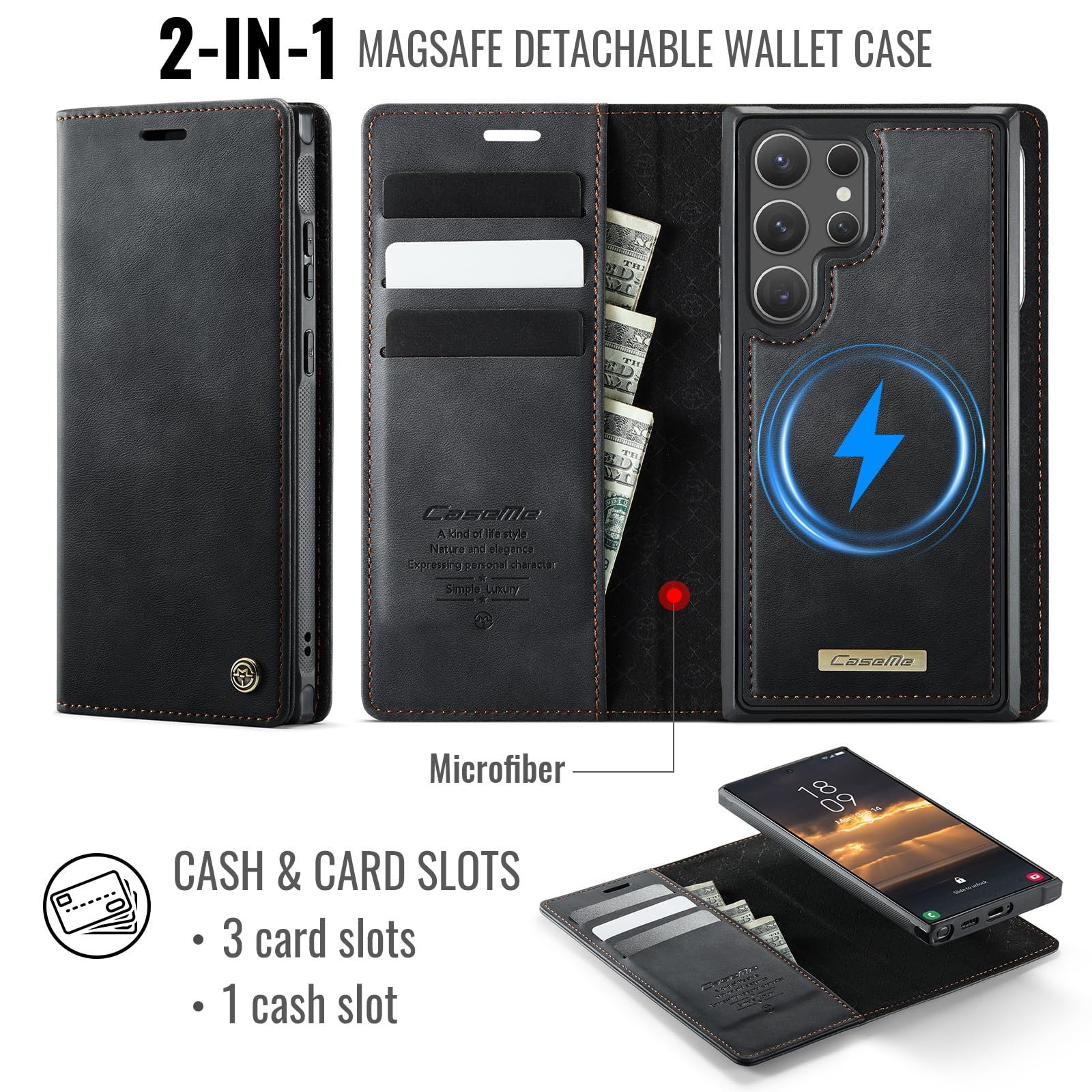 2-in-1 Folio Wallet Case for Samsung Galaxy S23 Ultra in Classic Black — detail 1