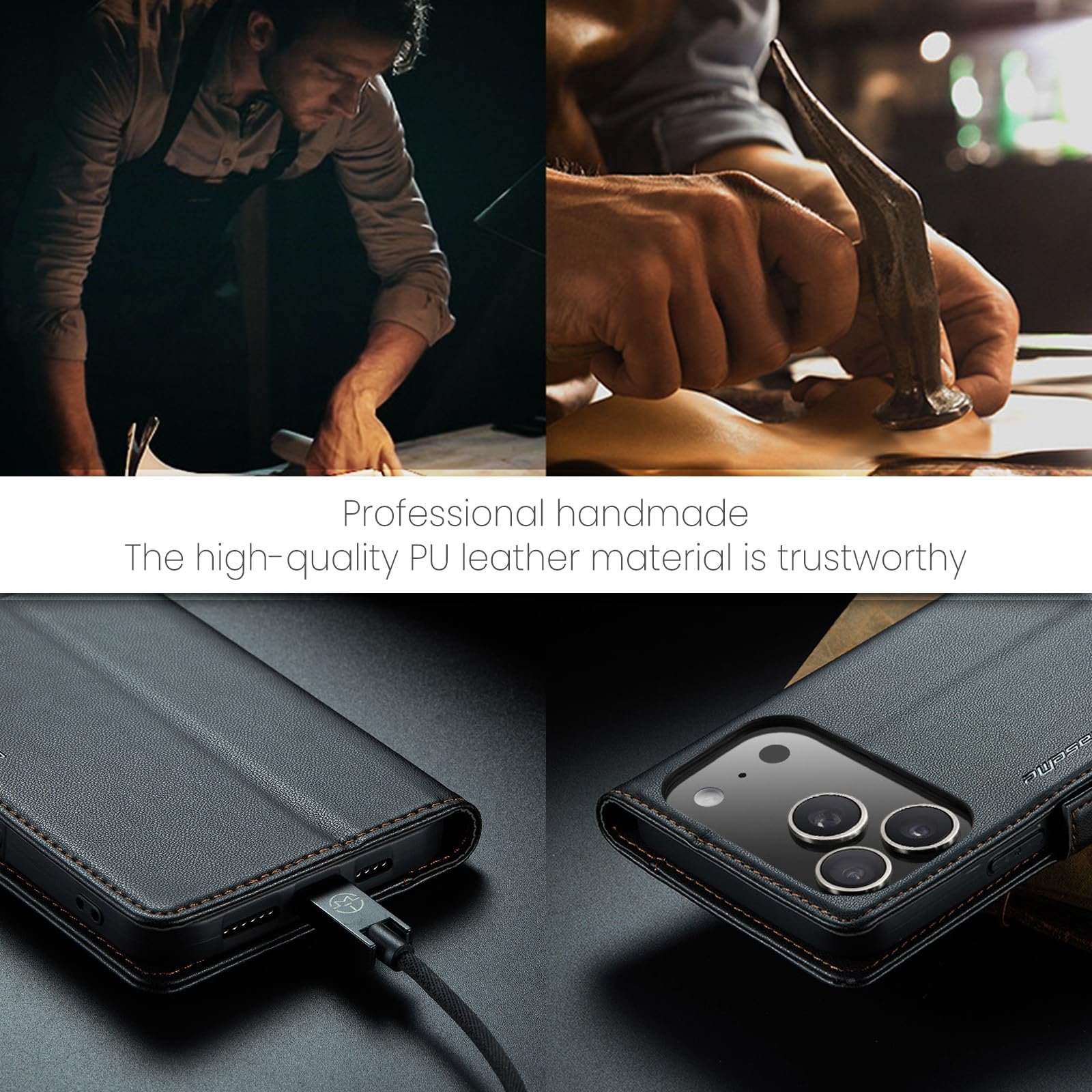 Folio Wallet Case for iPhone 18 Pro Max/iPhone 17 Pro Max in Fashion Black — detail 7