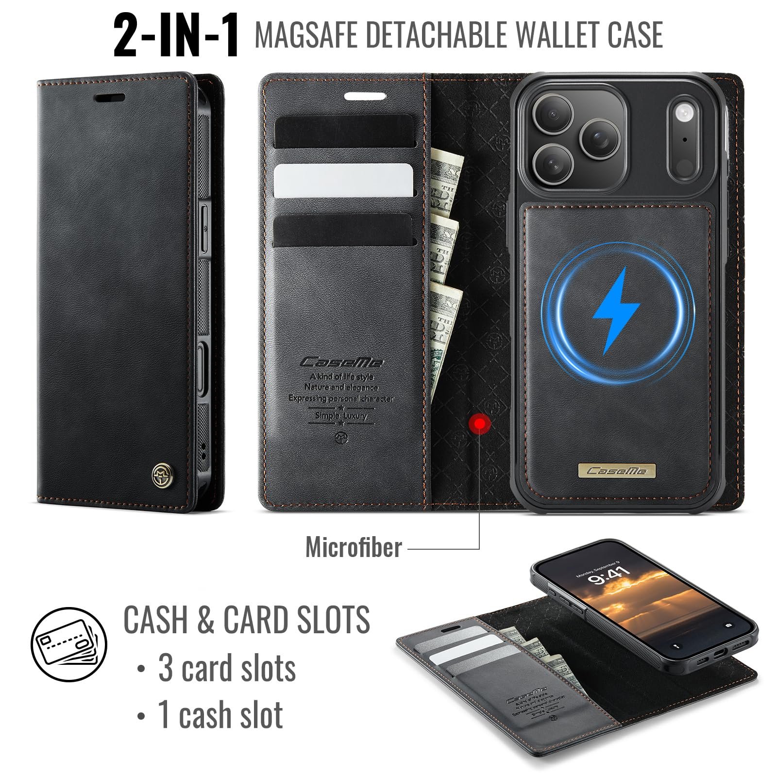 2-in-1 Folio Wallet Case for iPhone 18 Pro/iPhone 17 Pro in Classic Black — detail 1