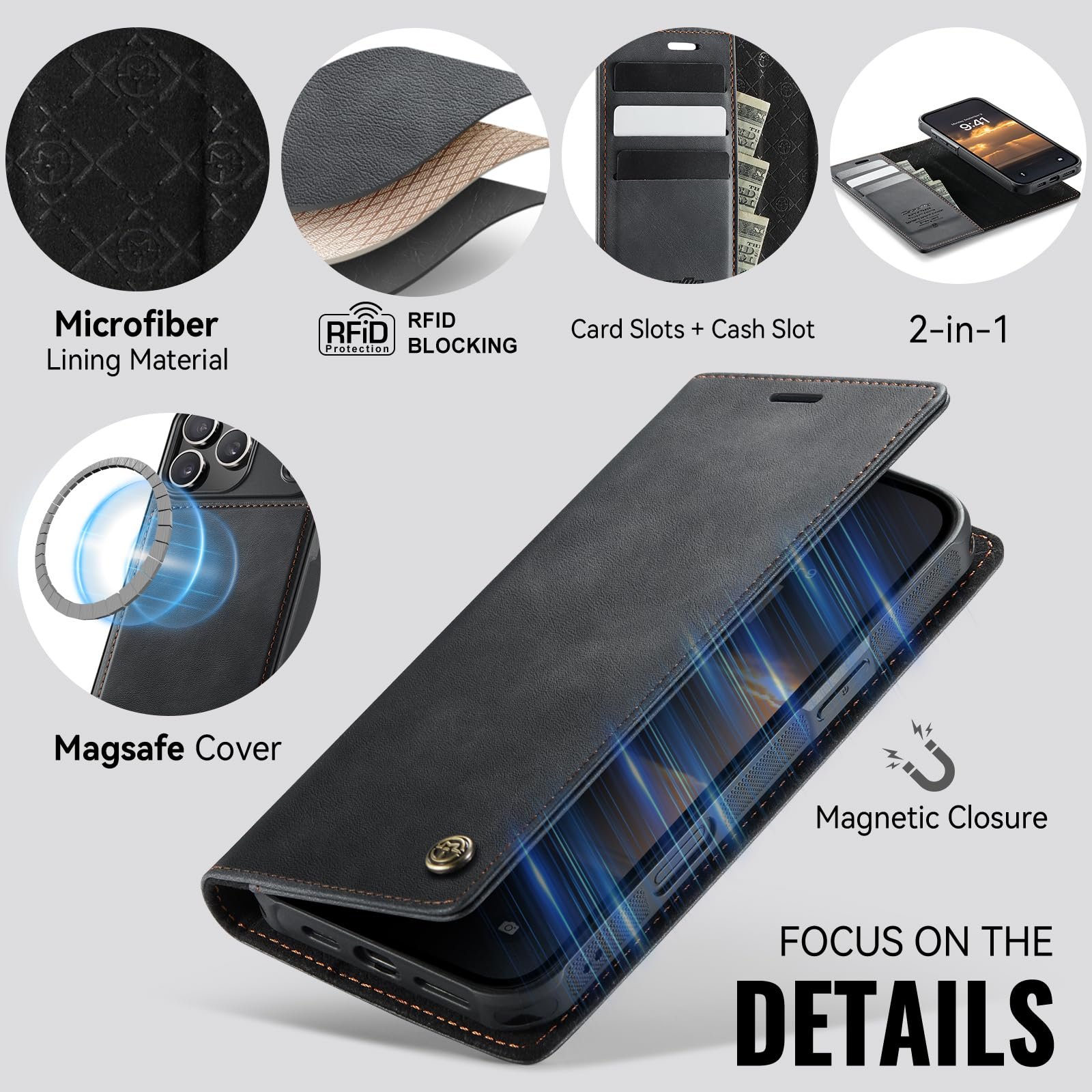 2-in-1 Folio Wallet Case for iPhone 18 Pro/iPhone 17 Pro in Classic Black — detail 7