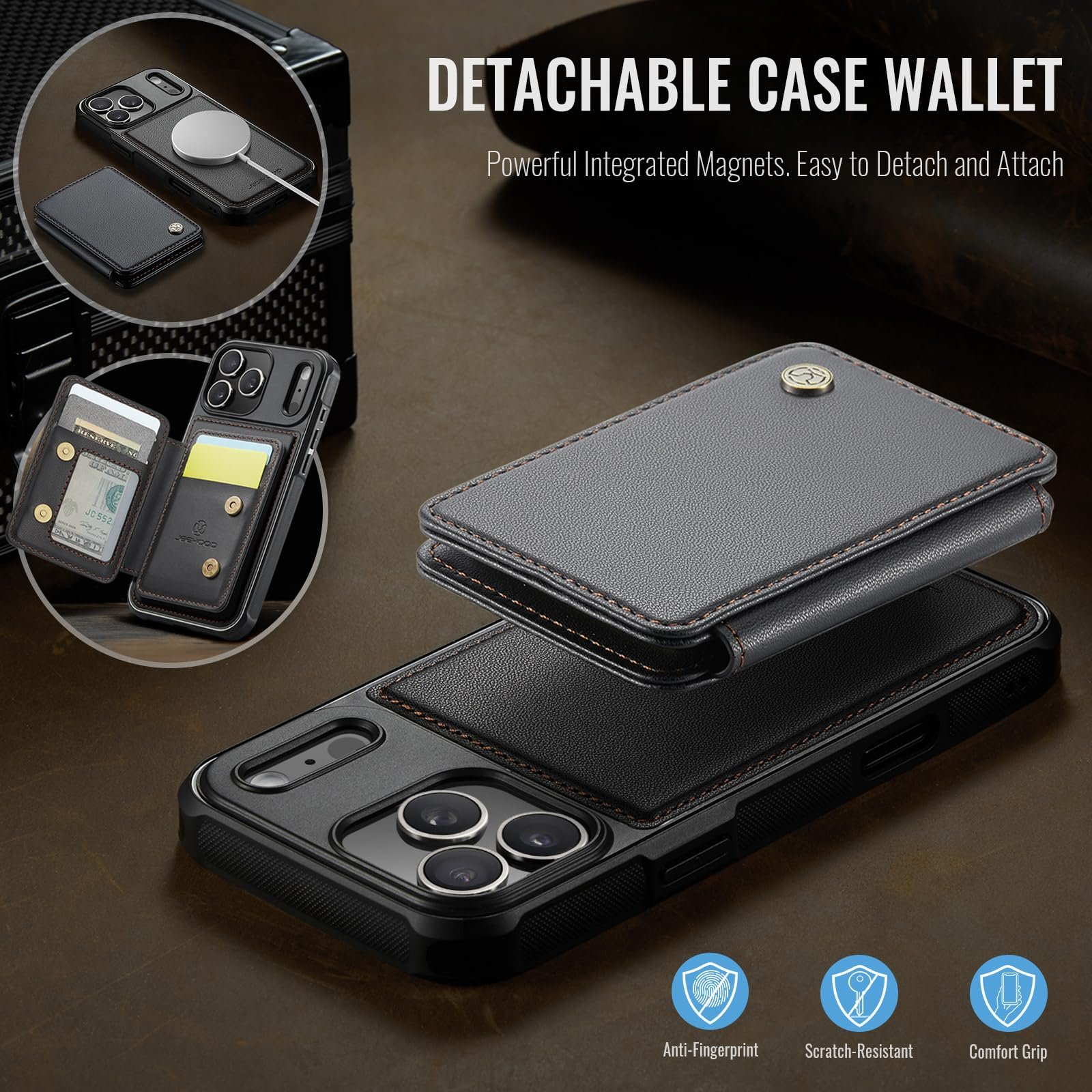 Detachable Magnetic Wallet Case for iPhone 18 Pro/iPhone 17 Pro in Black — detail 7