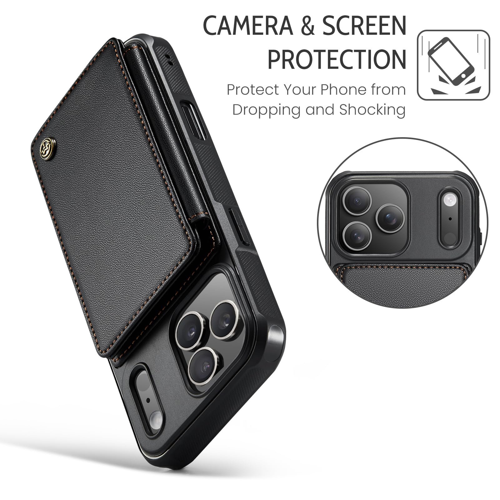 Back Wallet Case for iPhone 18 Pro Max/iPhone 17 Pro Max in Fashion Black — detail 5