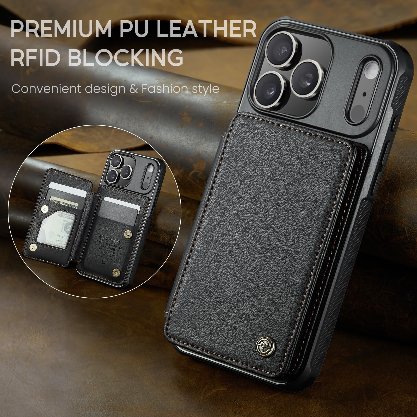 Back Wallet Case for iPhone 18 Pro Max/iPhone 17 Pro Max in Fashion Black — detail 8
