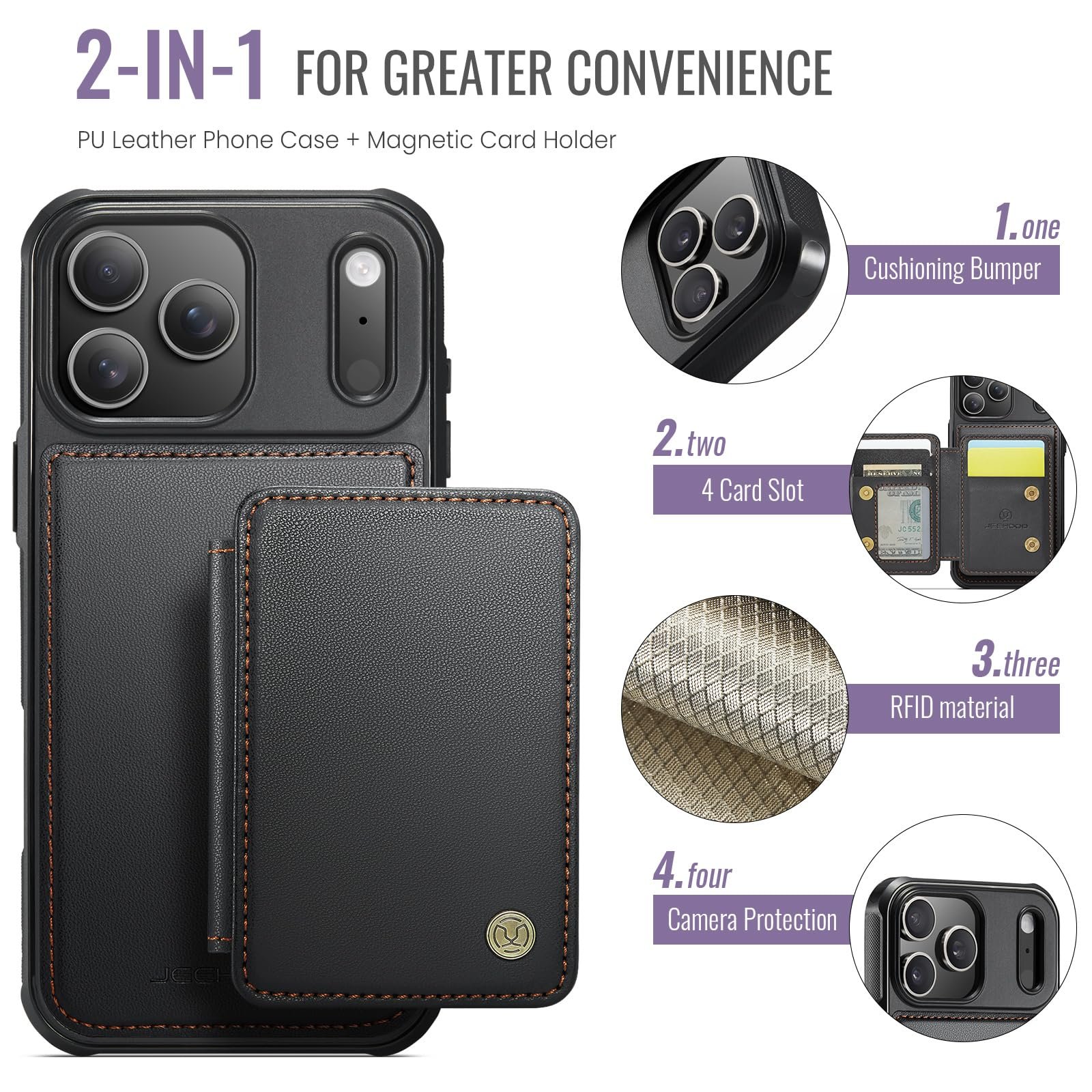 Detachable Magnetic Wallet Case for iPhone 18 Pro Max/iPhone 17 Pro Max in Black — detail 1