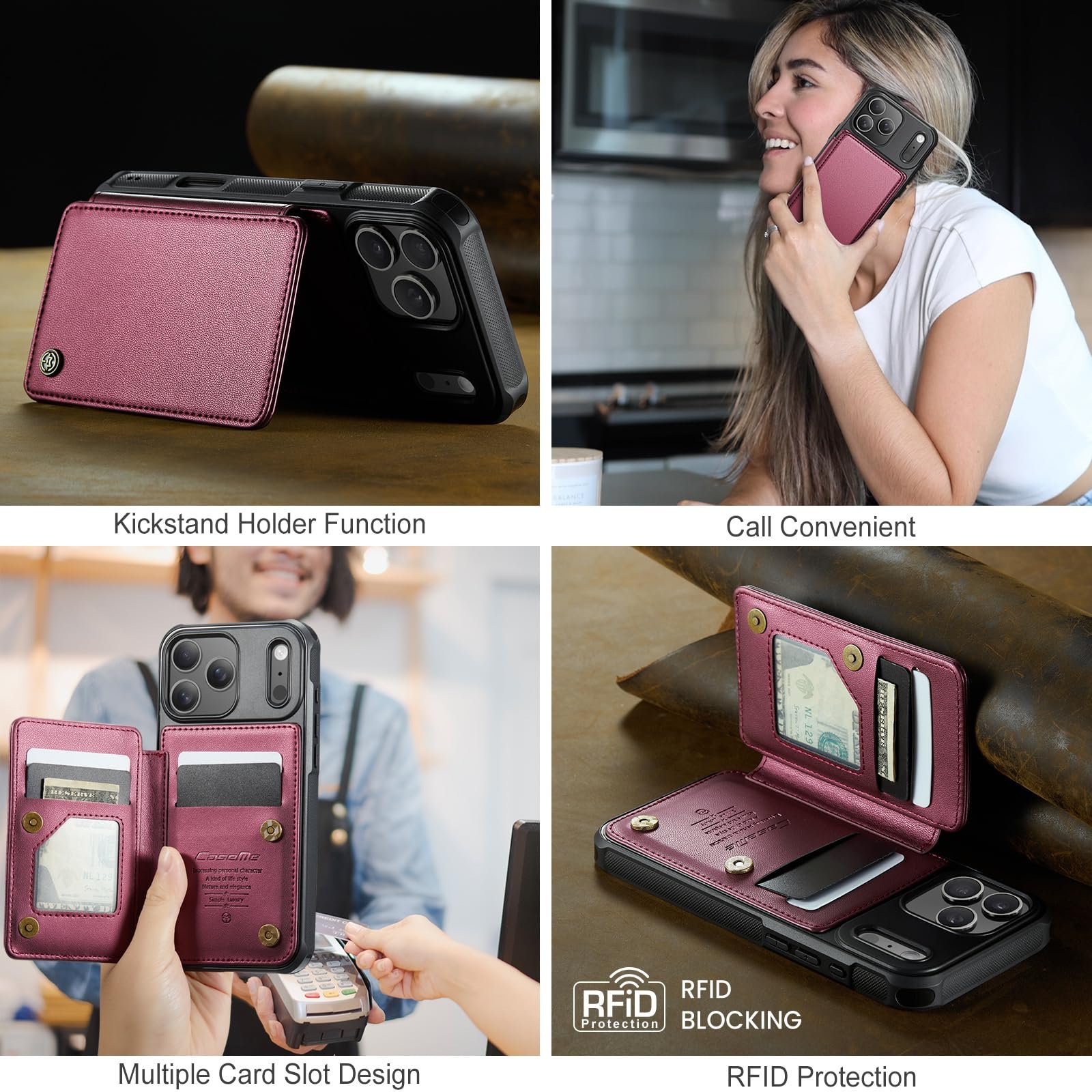 Back Wallet Case for iPhone 18 Pro/iPhone 17 Pro in Fashion Red — detail 2