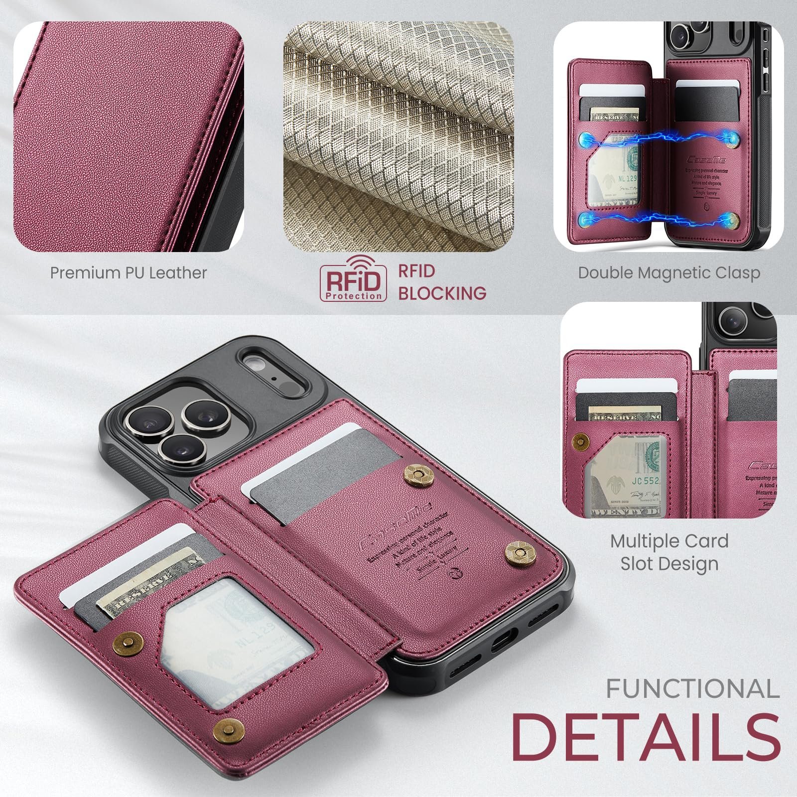Back Wallet Case for iPhone 18 Pro/iPhone 17 Pro in Fashion Red — detail 4