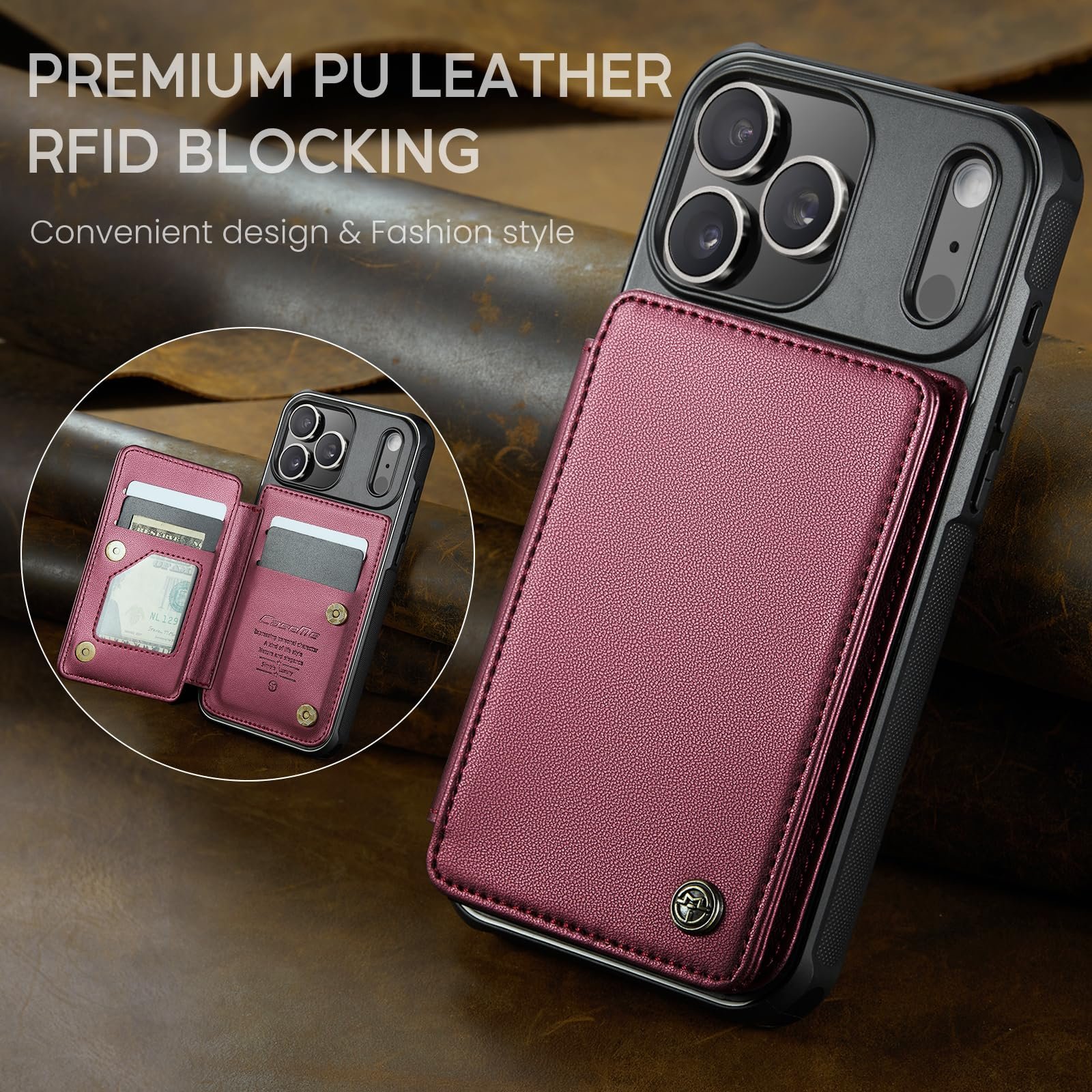 Back Wallet Case for iPhone 18 Pro/iPhone 17 Pro in Fashion Red — detail 8